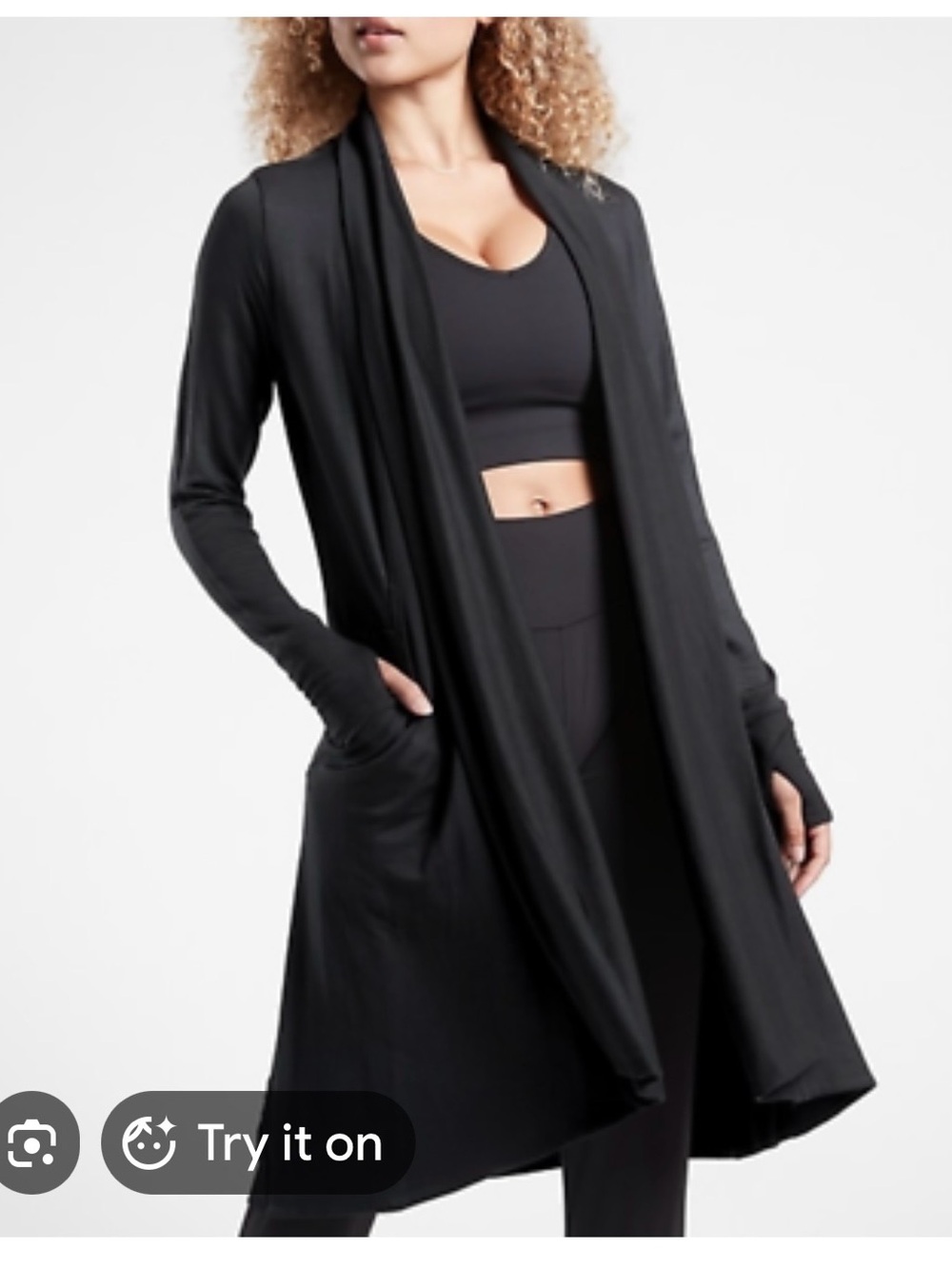 Athleta Black Long Open-Front Lounge Cardigan